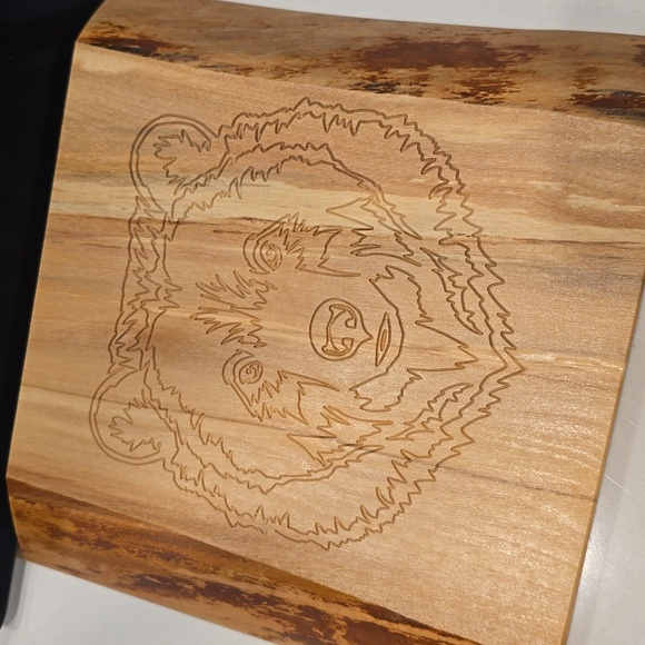 Live Edge Wooden Tablet Stand Grizzly Bear Design Handmade in Alaska - Picture 3 of 11